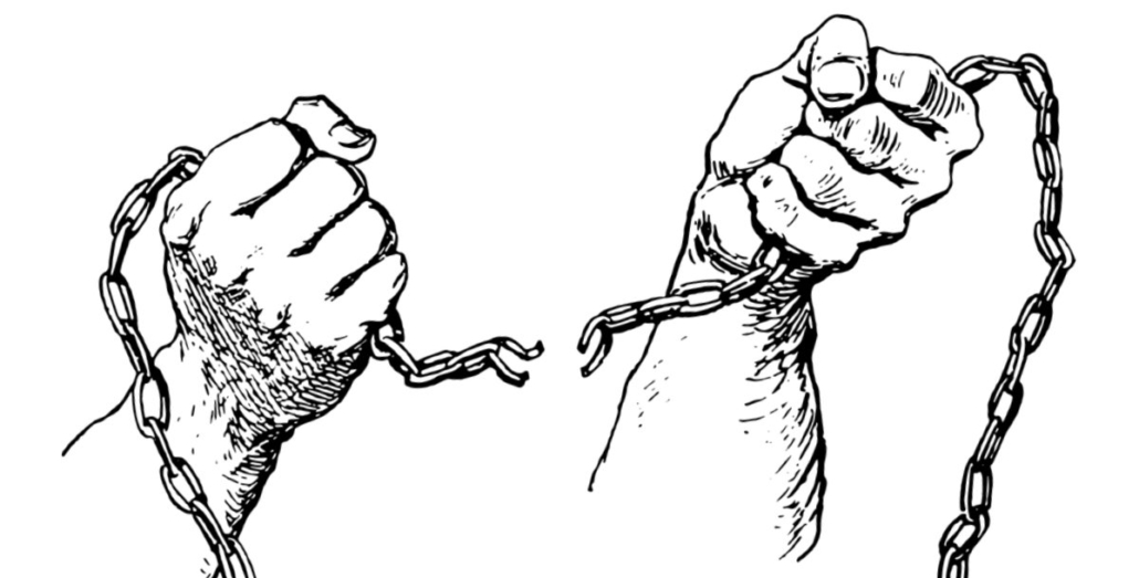 Hands breaking a chain