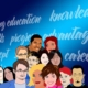 A multiracial array of members against a blue background
