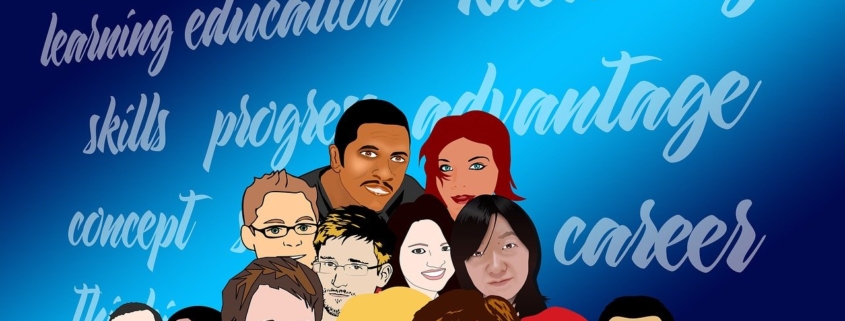 A multiracial array of members against a blue background